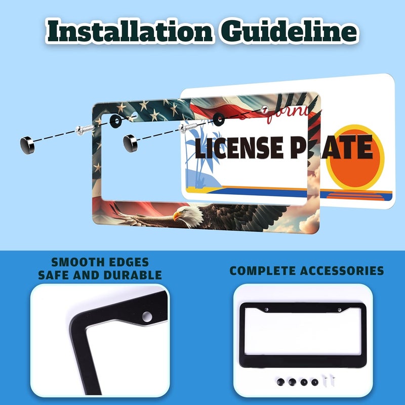 TINALUIN American Flag Eagle License Plate Frame Patriotic Stainless Steel License Plate Holder for Front or Rear Car Tags Funny for Car Decoration Accessories with Screws 6.3 X 12.2 in for Women Men - Image 3